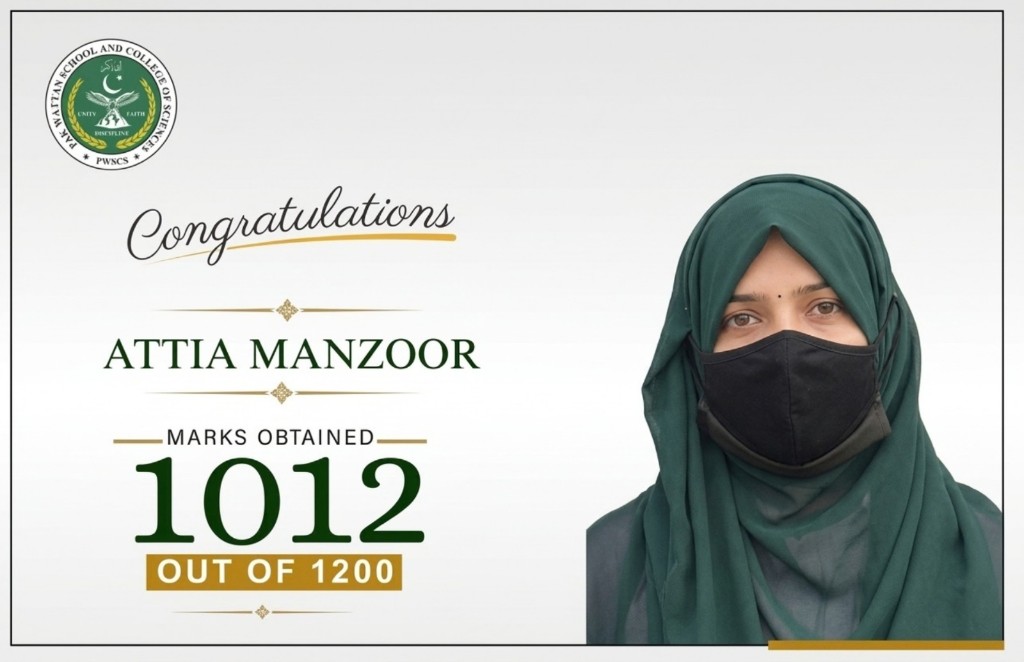 F.Sc-II outstanding student — 1012 marks out of 1200