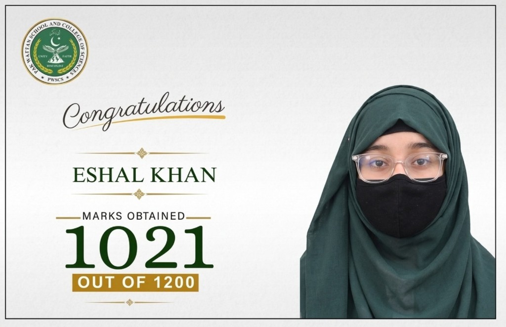 F.Sc-II outstanding student — 1021 marks out of 1200