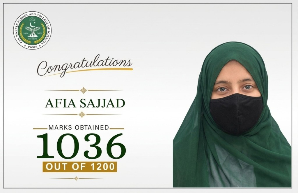 F.Sc-II outstanding student — 1036 marks out of 1200