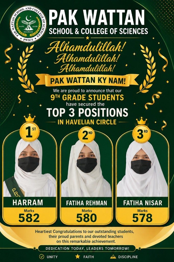 Grade 9 Girls Top 3 Positions in Havelian Circle - Harram, Fatiha Rehman, Fatiha Nisar